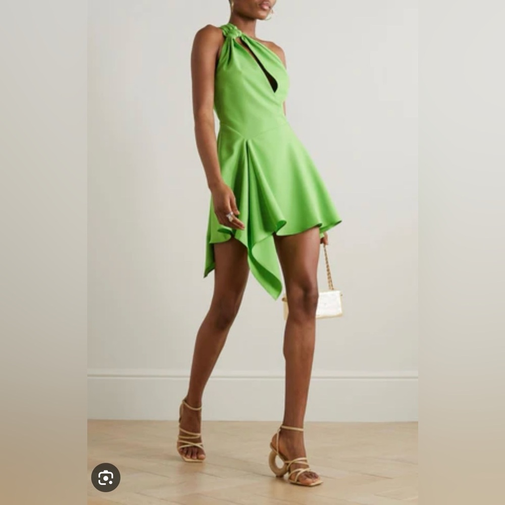 CULT GAIA Size 2 ELIANA GREEN ASYMMETRIC ONE SHOULDER CUT OUT TWILL MINI DRESS
